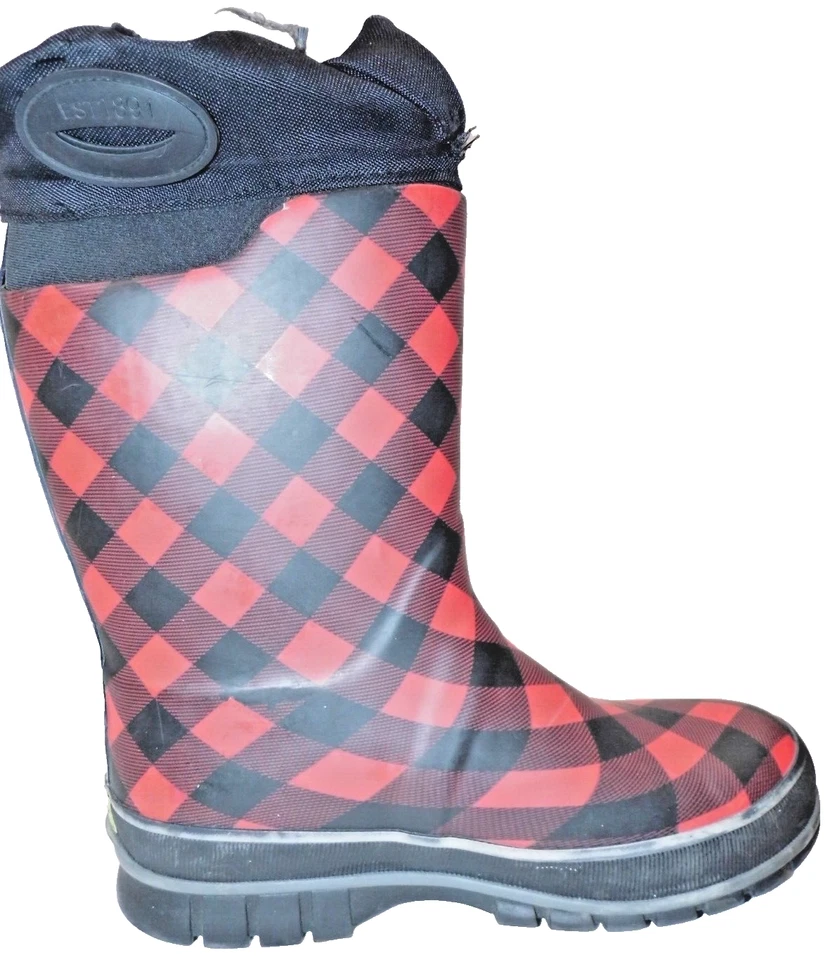 Botas Western Chief forro de borracha/feltro neve/chuva para jovens xadrez vermelho/preto tamanho 4 - Imagem 3 de 4