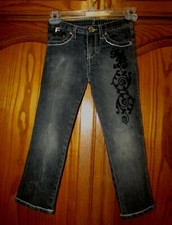 FUBU GIRLS SZ 5X18" FADED BLK EMBROIDERED BK ELASTIC SKINNY JEANS/METALLIC TRIM