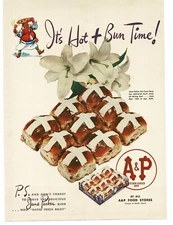 1943 Jane Parker Hot Cross Buns A&P Grocery Store Vintage Print Ad
