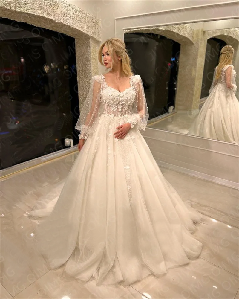Ivory Princess Wedding Dresses Long Sleeve Lace Applique A-Line Bridal Gowns- | eBay Ivory Princess Wedding Dresses Long Sleeve Lace Applique A-Line Bridal Gowns- | eBay