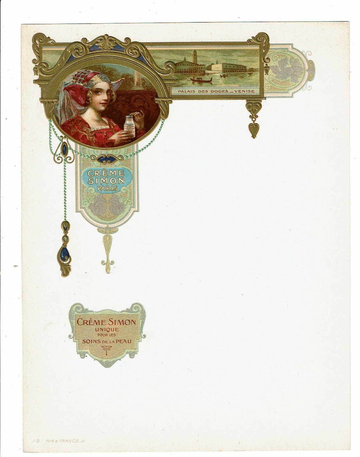 Menu gaufré chromo lithographie ART NOUVEAU Crème SIMON Palais des