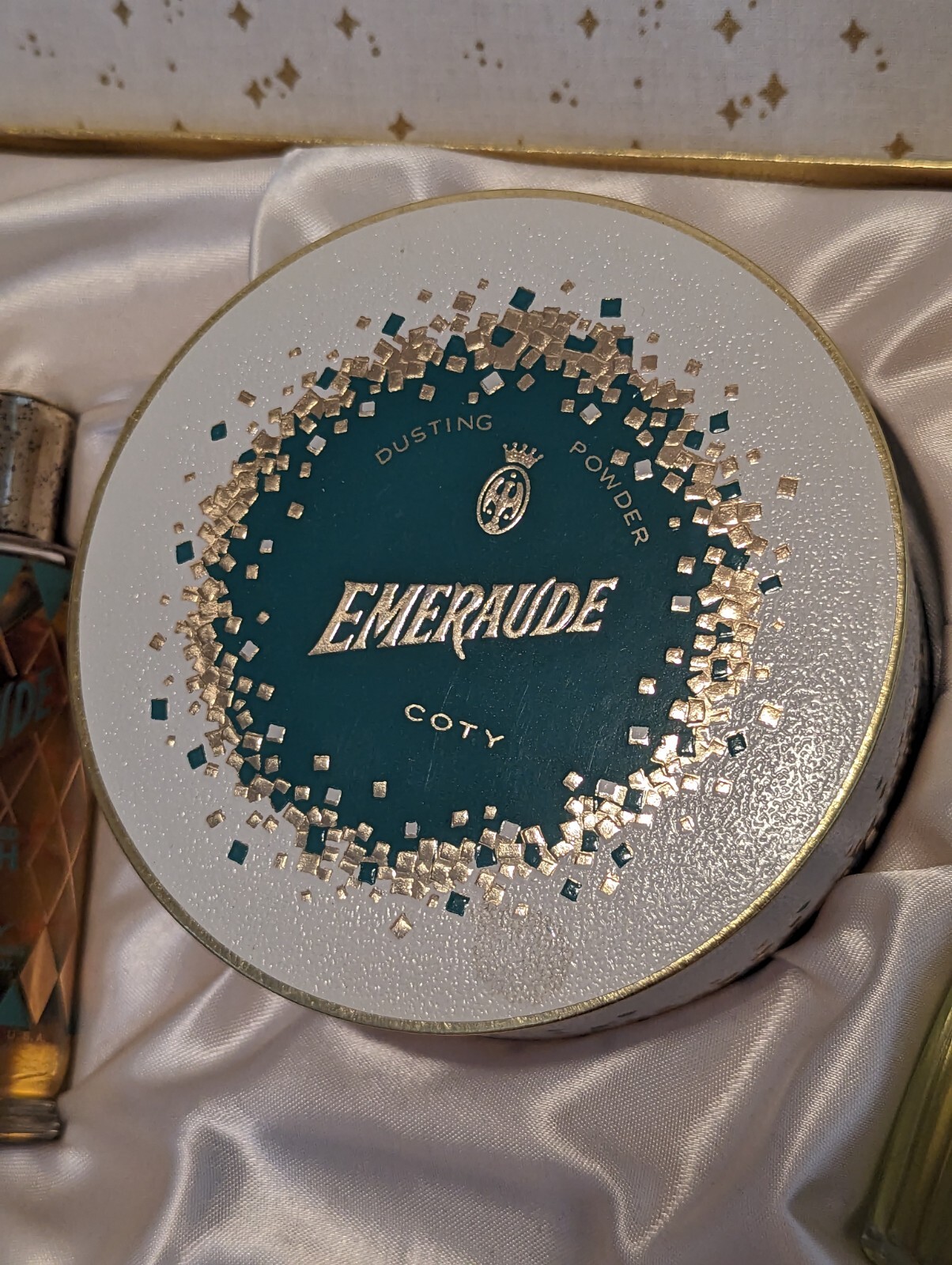 Vintage Coty Emeraude Bath Oil Perfume & Dusting Powder Box Set