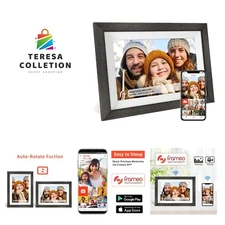 Frameo 10.1 inch Digital Picture Frame WiFi Smart Digital Photo Frame Wood IP...