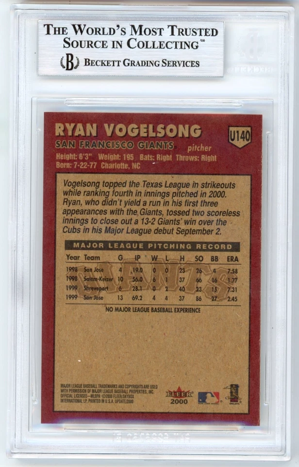 POP 1: Ryan Vogelsong RC BGS 9: 2000 Fleer Tradition Update Rookie Gisto #U140 - Image 2 of 4