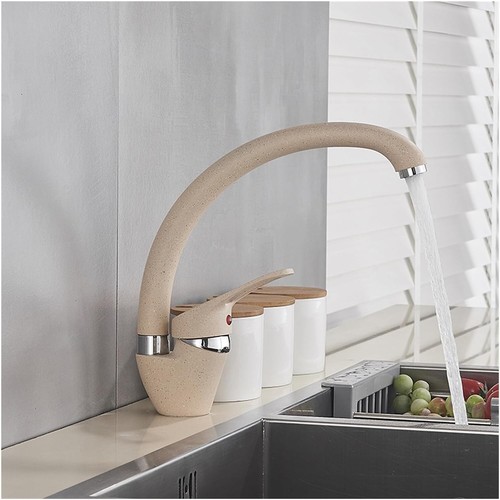 RUBINETTO MISCELATORE CUCINA CANNA CURVA ALTA SABBIATO FLESSIBILI INCLUSI BEIGE - Foto 3 di 9