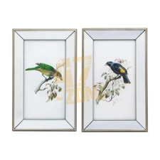 S/2 Bird Mirror Frame Print Wall Art Decor Silver Indoor Outdoor Living Dining