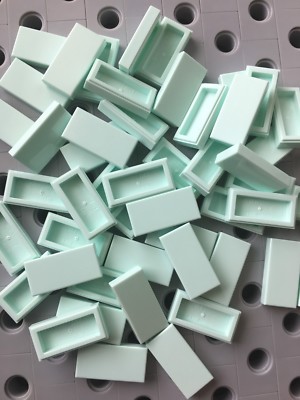 Lego Light Aqua 1x2 Flat Tiles Smooth Finishing Tile Buildings Roof Floor 50pcs