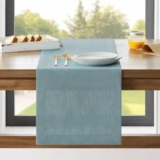 Linen Textured Border Table Runner, 14 x 72 Inch Farmhouse 14x72 Inch Blue