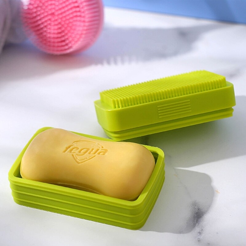 Silicone Soap Dish Soap Holder Shower Bath Brush Room Home Bathroom