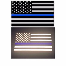 TWO 5x 3 REFLECTIVE AMERICAN FLAG FALLEN OFFI...