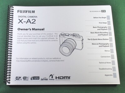 Fujifilm X-A2 Owner's Manual: 152 Pages & Protective Covers! 