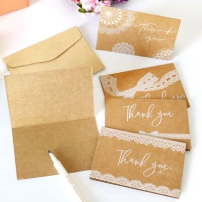 PETALLICA Sets of Mixed Vintage Kraft Brown Thank You Cards with Envelopes and Stickers