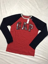 NEW GAP KIDS Navy Blue  Red LS Plaid Logo T-Shirt Shirt Boy  s XXL NWT