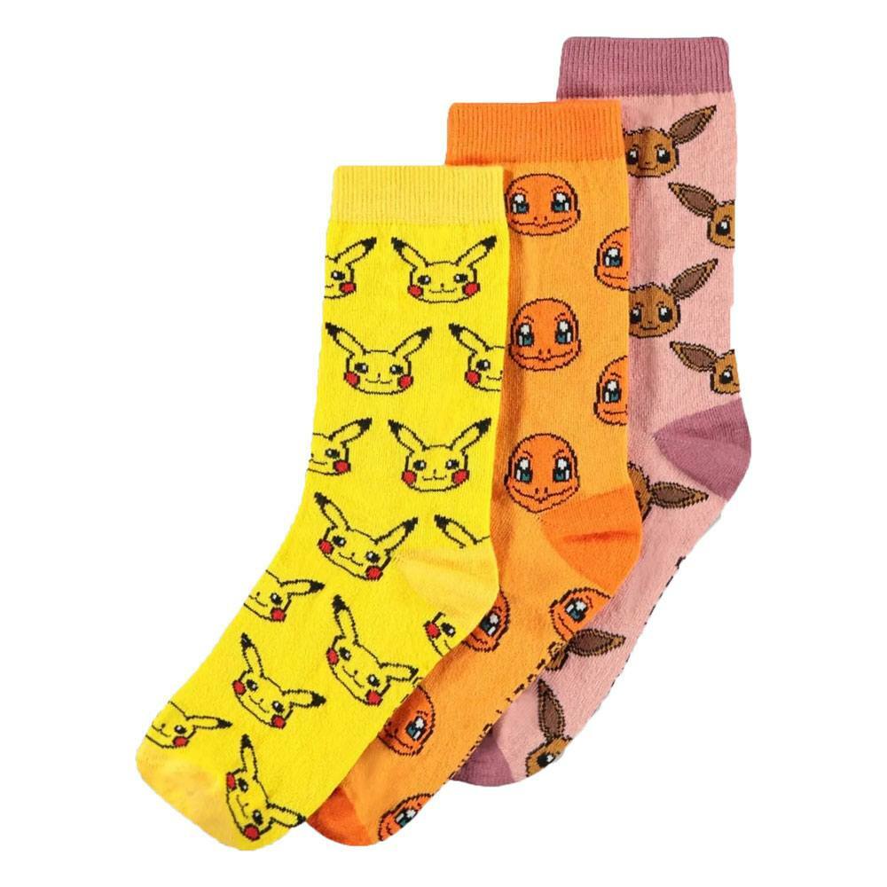 Chaussettes Pokémon idée cadeau originale coffret de 3 paires stretch taille 39-42 motifs brodés