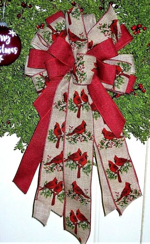 RED BIRDS BOW for FLORAL DOOR WREATH SWAG GARLAND MAIL BOX FENCE POST # 63 rb
