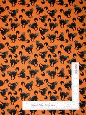 Halloween Animals Spooky Black Cats Toss Orange Cotton Fabric Santee By The Yard