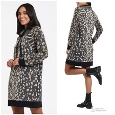 NEW Tribal Medium Intarsia Cheetah Boho Soft High Neck Eye Lash Sweater Dress