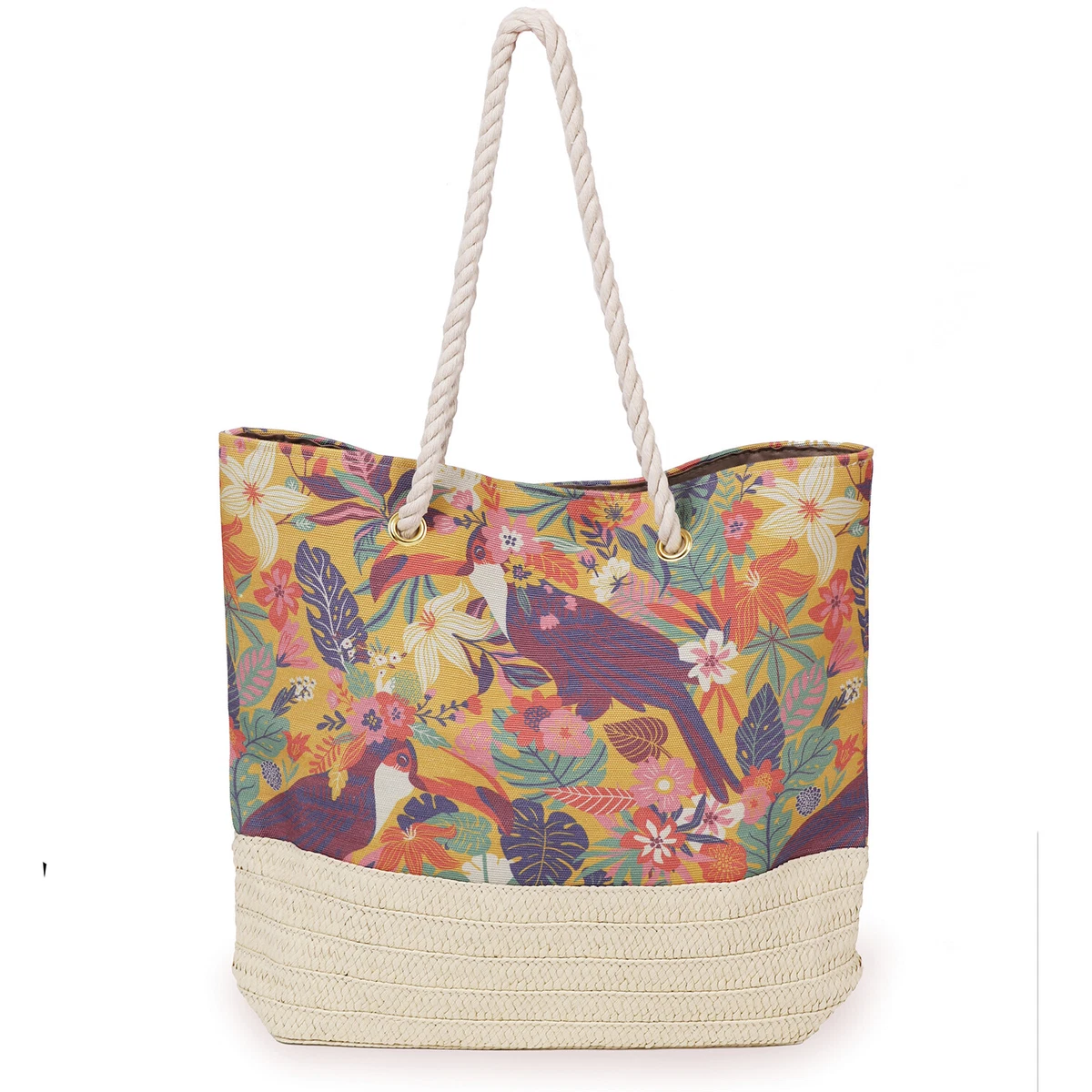 Powder Mustard Toucan Print Beach Bag