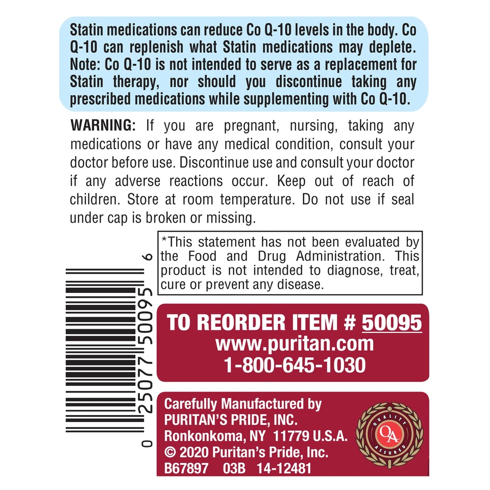 Puritan's Pride Q-SORB Co Q-10 200 mg - 240 cápsulas blandas de liberación rápida Foto 2 de 3