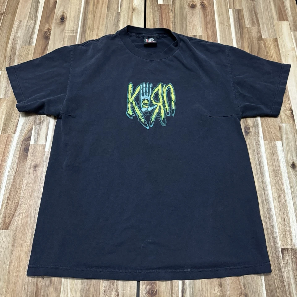 Camisa Korn De Colección Para Hombres L Negra Etiqueta Gigante Banda Heavy Metal Grunge Y2K 2001 Foto 2 de 4
