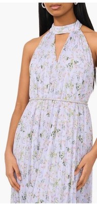 Cece Women s Pleated Floral Print Keyhole Cutout Dress Periwinkle *NWT*  Medium 