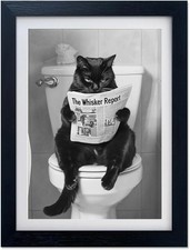 AIANHUA Black Cat Bathroom Wall Art Black and White Cat on Toilet Picture Wall D