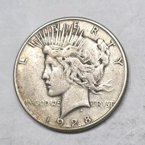 1928-S Peace Dollar Double Die Obverse, Very Fine Condition, Better Date.
