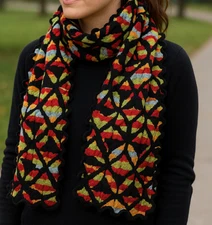 Bold Multicolor Scarf Ruffled Edges Knit Wrap Women's Shawl Bohemian Hippie 60''