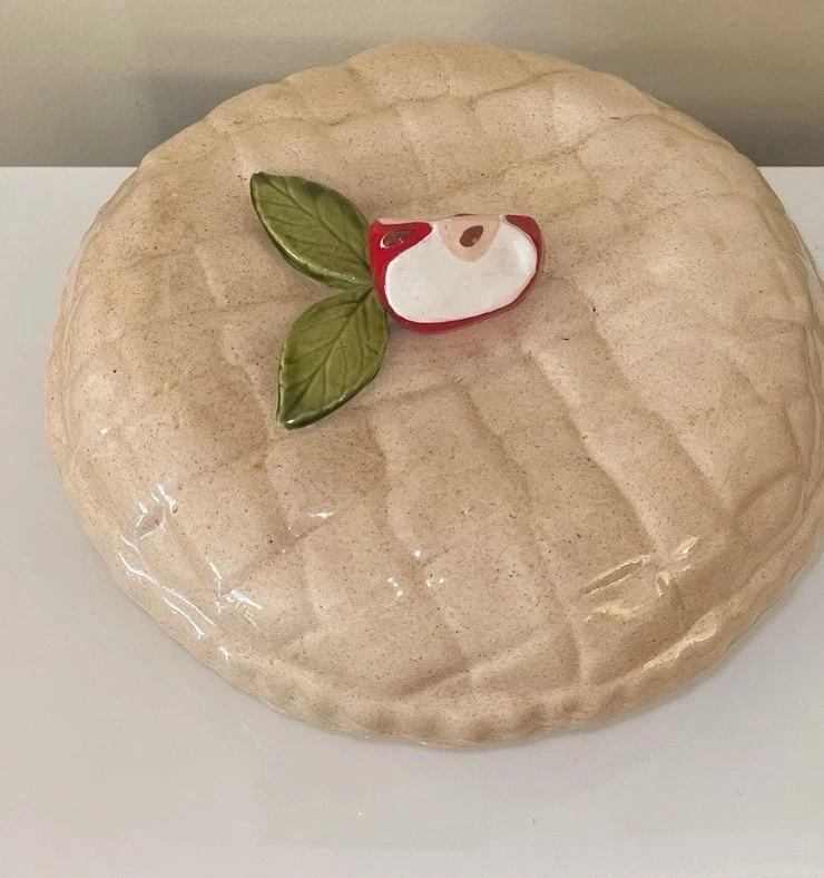 Vintage Ceramic Covered Apple Pie Plate Dish Keeper with Lid 10.5 In