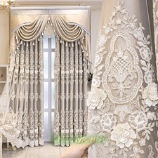 European Luxury Gold Embroidery Cloth Blackout Curtain Tulle Valance Drape C1263