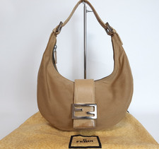 FENDI Baguette Hobo Shoulder Hand Bag Canvas Leather Brown Dust Bag