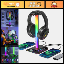 RGB Gaming Headset Stand with 2 USB Ports - Stylish Headphone Holder for Desk