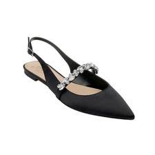 Jewel by Badgley Mischka 9 Black 'Bambi' Slingback Satin Pointed Jeweled Flats