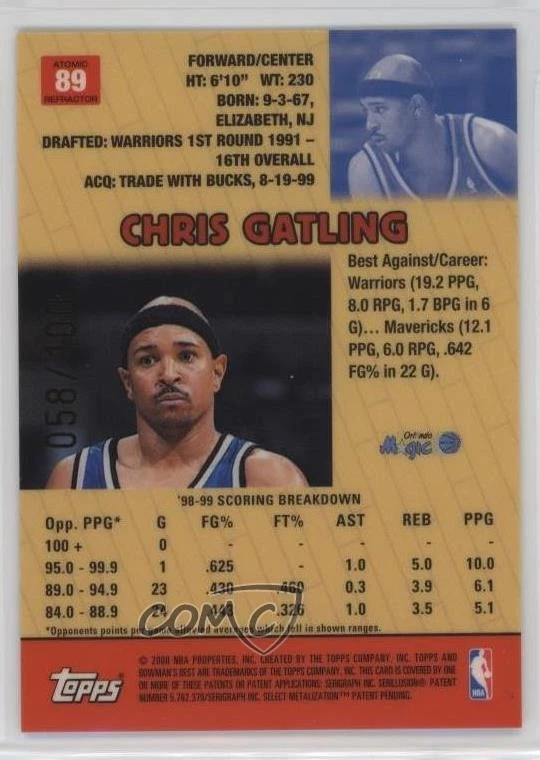 1999-00 年鲍曼最佳原子折射器 /100 克里斯·加特林 #89 — 第 2/2 张图片