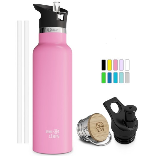 Kids Water Bottle Easy-Sip Straw Lid Leak-Proof Insulated Stainless Steel The...