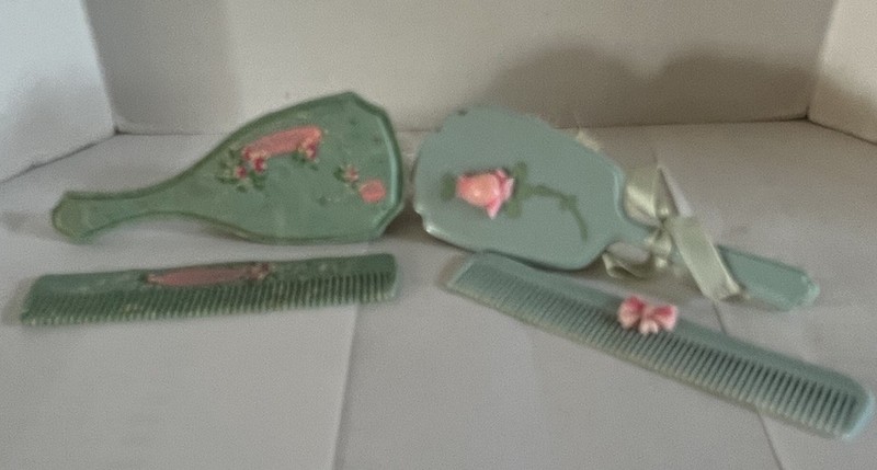 Lot of Two Vintage Infant Baby Brush & Comb Sets Blue