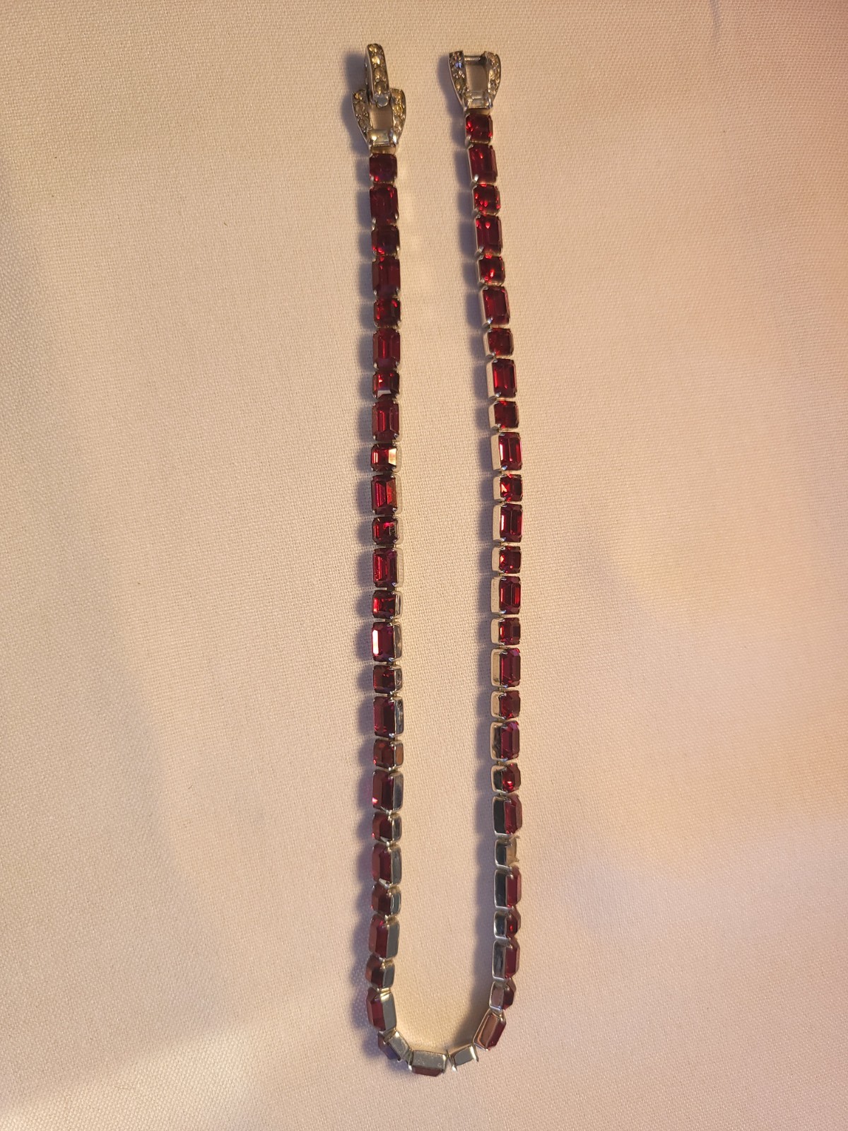 Mozer Bros. VTG Silver Tone Red Ruby Rhinestones … - image 2