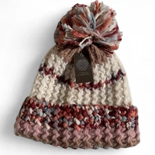 Vince Camuto Chunky Knit Pom Beanie Multicolor Winter Hat Cream Rust Pink O/S