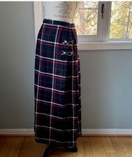 Highland Queen Frannie Vintage Virgin Wool Tartan Plaid Maxi Pleated Skirt Small