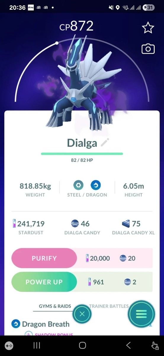 Shadow Dialga Pokemon Tr@de Go | eBay
