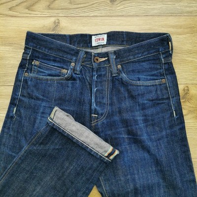 Edwin ED-47 Jeans Mens W30 L32 Blue Indigo Regular Fit Straight Rainbow Selvedge