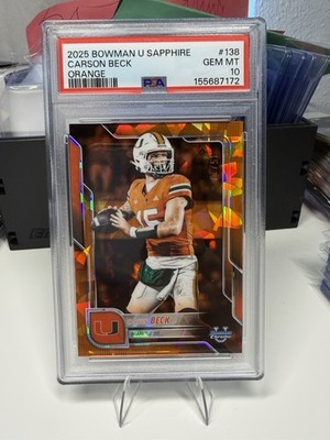 2025 Bowman Chrome U Sapphire Carson Beck Orange /25 Color & Jersey Match Psa 10