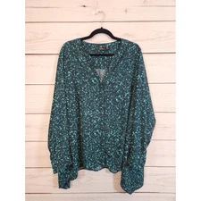Apt. 9 Women's Green Tie Dye Print Long Sleeve Button Front Blouse Top Size 2X