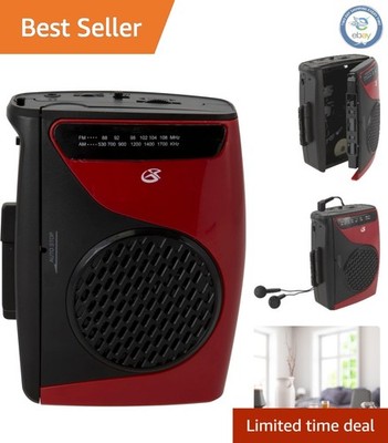 Voice-Record Portable Cassette Player, Compatible with Headphones - Red/Black
