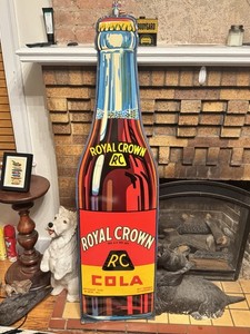 Vintage Original Royal Crown Cola Die Cut Embossed Bottle Sign. Rare 🔥