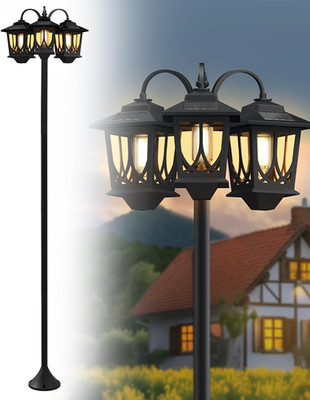 73'' Waterproof Solar Lamp Post Light - 3-Head Dusk to Dawn Outdoor Lighting