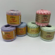6- J&P Coats Knit-Cro-Sheen 100% Mercerized Cotton Green Pink Blue Lilac Pastel