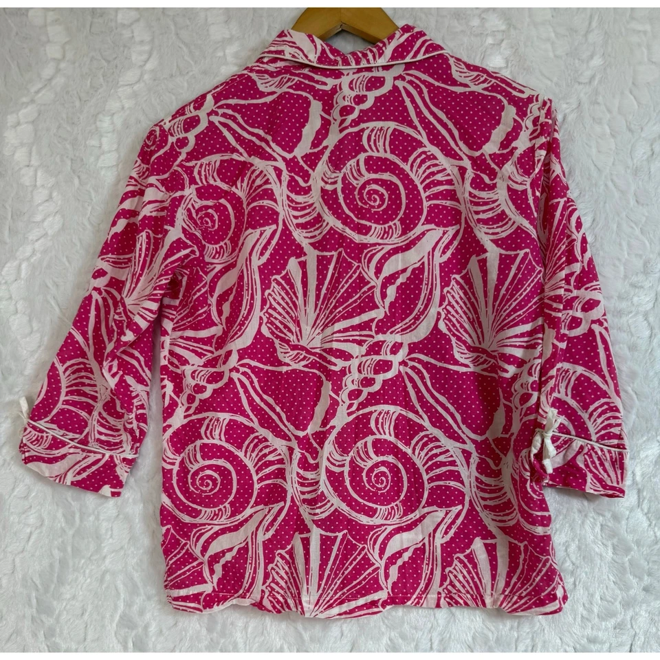 Lilly Pulitzer Sleepwear Pajama Set Seashell Dots Bright Pink White Cotton XS  - Image 3 of 4