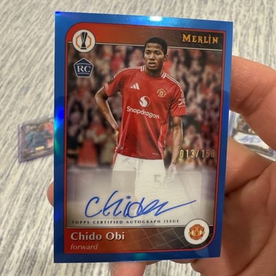 Chido Obi 2024-25 Topps Merlin UCC Blue Refractor Auto RC /150 #AU-CO