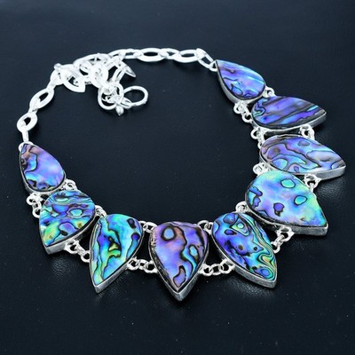 Abalone Shell Pear Gemstone Gift 925 Sterling Silver Jewelry Necklace 18'' VJ 010